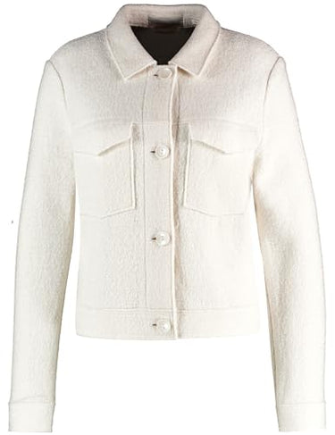 Gerry Weber Damen Blazerjacke in Bouclé-Optik Langarm, Manschetten unifarben Whisper White 46 im Sale
